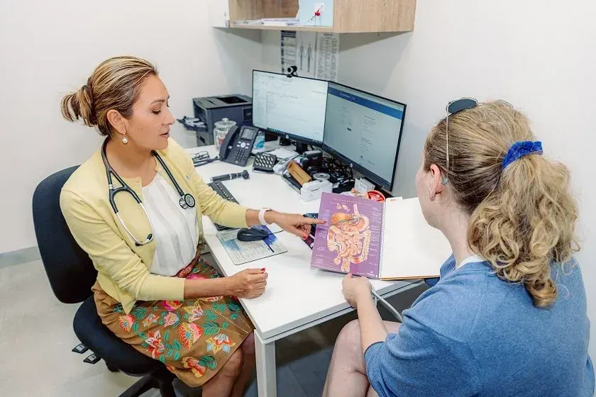 Doctor talking with a patient at Shelley Hub